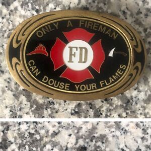 Firefighter Belt Buckle with Red and Gold Design
